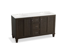 Load image into Gallery viewer, KOHLER K-99524-LGSD-1WC Damask 60&amp;quot; bathroom vanity cabinet with furniture legs, 2 doors and 3 drawers, split top drawer
