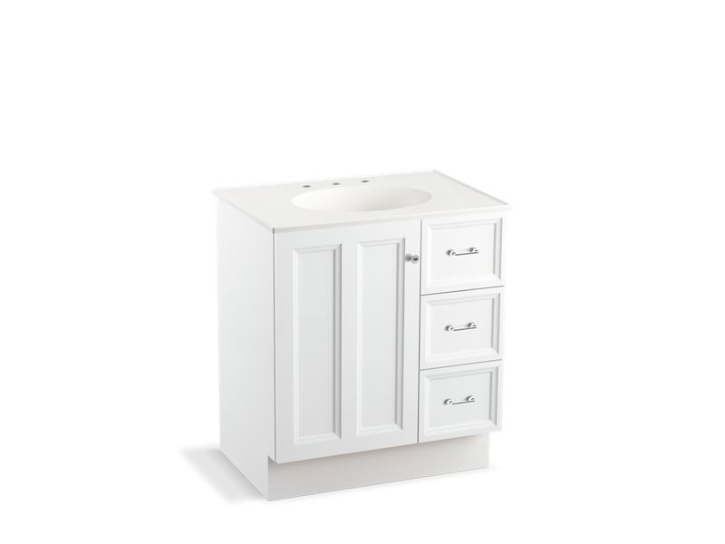 KOHLER K-99517-TKR-1WA Damask 30" bathroom vanity cabinet with toe kick, 1 door and 3 drawers on right