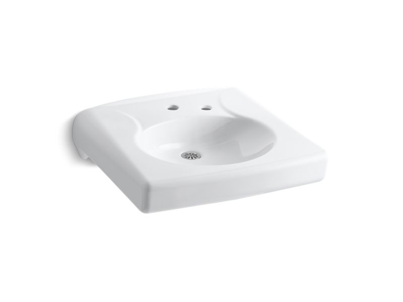 KOHLER K-1997-SS1NR Brenham Wall-mount or concealed carrier arm mount commercial bathroom sink with single faucet hole, no overflow and right-hand soap dispenser hole, antimicrobial finish