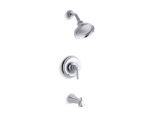 Load image into Gallery viewer, KOHLER K-TS10582-4 Bancroft Rite-Temp bath and shower valve trim with metal lever handle, slip-fit spout and 2.5 gpm showerhead
