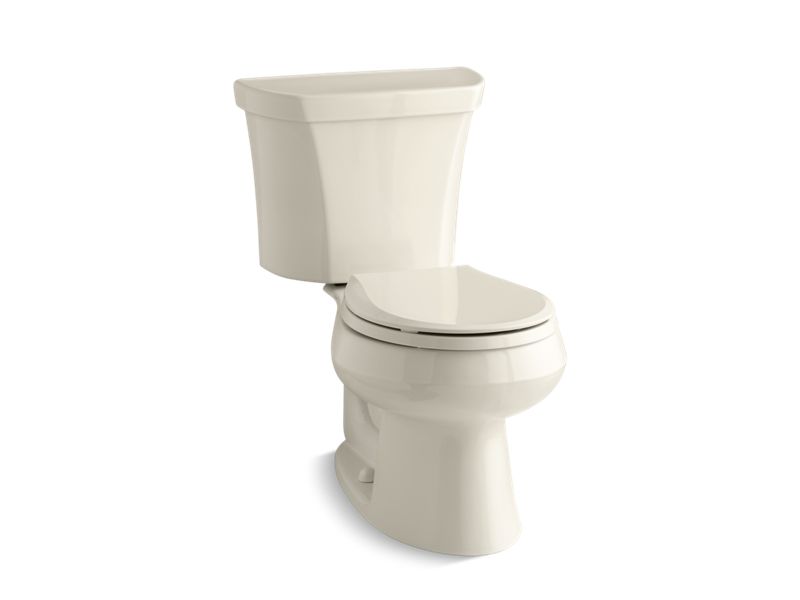 KOHLER 3987-RA-47 Wellworth Two-Piece Round-Front Dual-Flush Toilet With Right-Hand Trip Lever in Almond