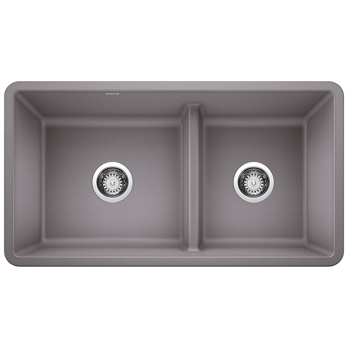 BLANCO 442527 Precis Reversible 1-3/4 Double Bowl Kitchen Sink with Low Divide - Metallic Gray