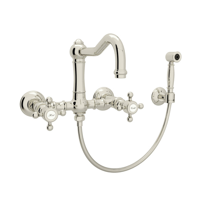 ROHL Acqui® Wall Mount Bridge Kitchen Faucet With Sidespray And Column Spout