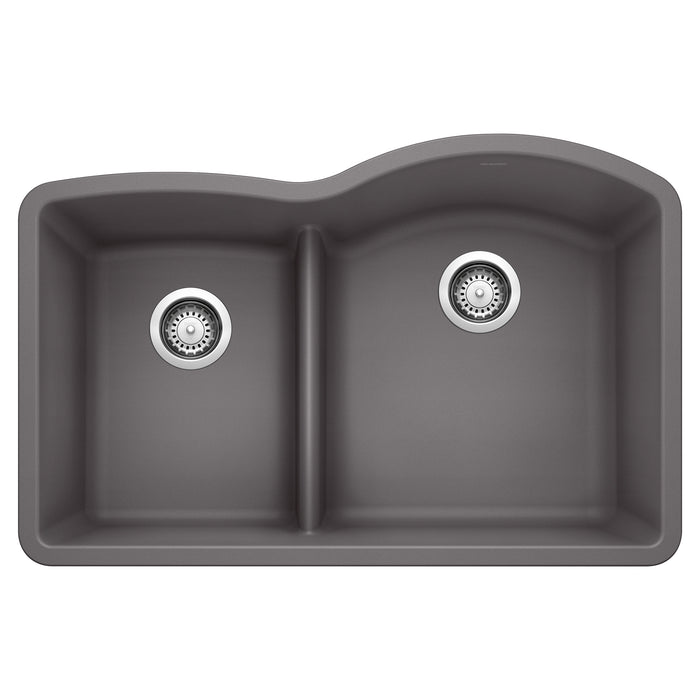 BLANCO 441600 Diamond 1-3/4 Reverse Double Bowl Kitchen Sink with Low Divide - Cinder